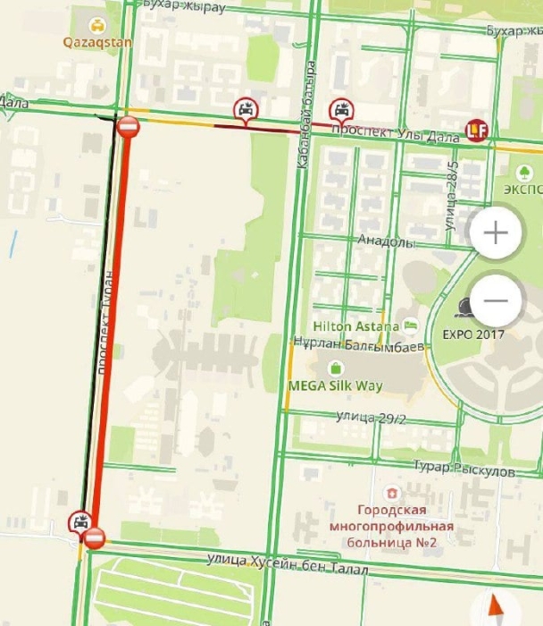 Участок проспекта Туран со стороны аэропорта закроют до 25 мая в Астане
 
Участок проспекта Туран со стороны аэропорта закроют до 25 мая в Астане