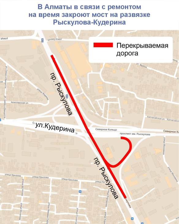 Мост на развязке Рыскулова – Кудерина перекроют в Алматы
Мост на развязке Рыскулова – Кудерина перекроют в Алматы