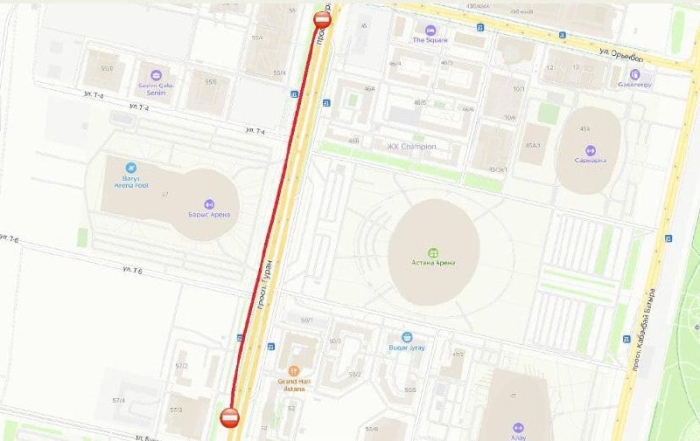 Проезд перед спорткомплексом "Барыс Арена" полностью закроют на три дня в Астане
Проезд перед спорткомплексом "Барыс Арена" полностью закроют на три дня в Астане