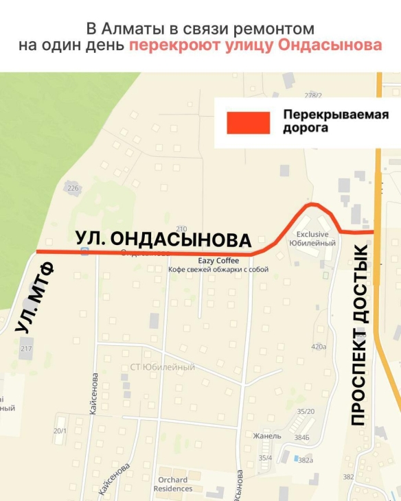 
Участок улицы перекроют в Алматы на один день
