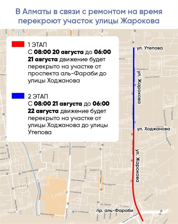 Участки улицы Жарокова перекроют временно в Алматы
Участки улицы Жарокова перекроют временно в Алматы