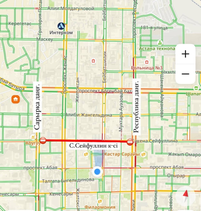 Участок улицы Сейфуллина частично перекрыли в Астане
Участок улицы Сейфуллина частично перекрыли в Астане