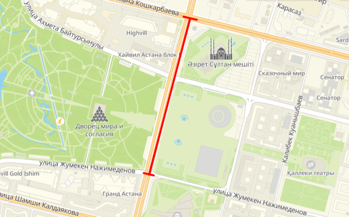 Движение частично перекрыли по проспекту Тауелсиздик в Астане
Движение частично перекрыли по проспекту Тауелсиздик в Астане